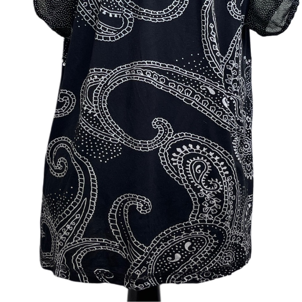 Bila Boho Paisley Print Sz XL Sheer-Sleeve Blouse - Picture 6 of 9